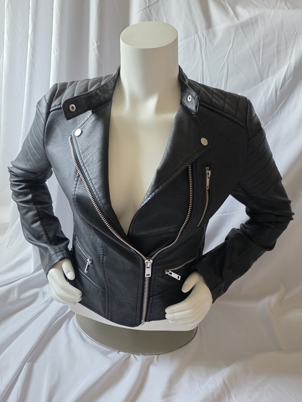 NWOT Zara Basic Moto Faux Leather Jacket - Black Size M